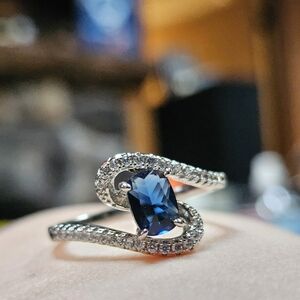 blue gem zircon silver band ring